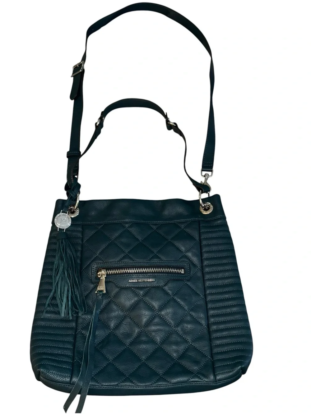Aimee Kestenberg Serena Teal Leather Quilted Convertible Crossbody Hobo Bag